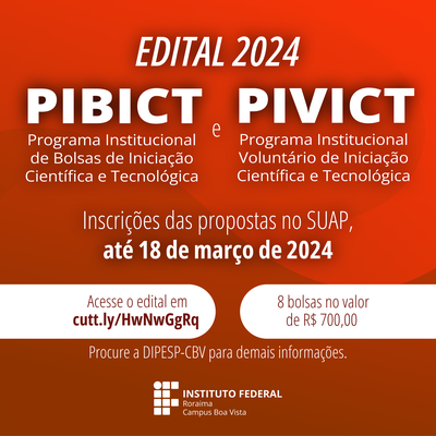 Card divulgação PIBICT e PIVICT 2024