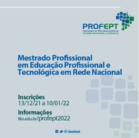 ProfEPT –  Aberto processo seletivo do curso de Mestrado Profissional em Educação Profissional e Tecnológica em rede nacional  (turmas 2022)